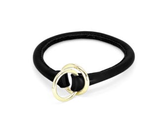 Rolled Black Leather Slip Dog Collar - Custom Fit