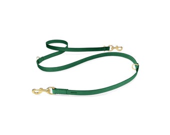 Green Leather Dog Training Leash - Adjustable Multi-Way Lead