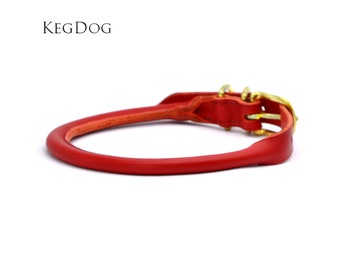 Red Rolled Leather - Buckle Dog Collar - Thin and Standard Widths - Handstitched, Custom Built