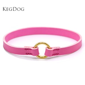 Stitched Pink Leather House Collar - Thin Dog Collar - Tag Collar - ID Dog Collar