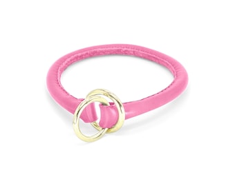 Rolled Pink Leather Slip Dog Collar - Custom Fit