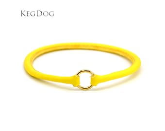 Yellow Rolled Leather House Collar - Tag Collar - ID Dog Collar