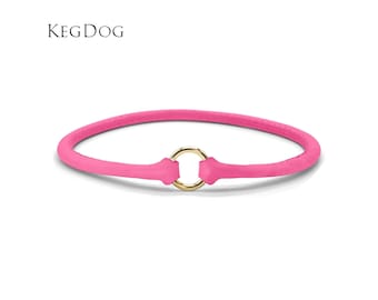 Thin Rolled House Collar - Pink Leather - ID Tag Dog Collar