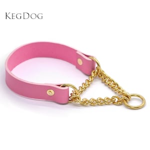 Pink Leather Martingale Dog Collar - Non-Adjustable - Slip On - 2cm Width