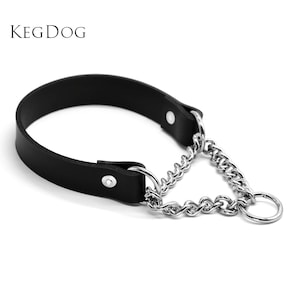 Black Leather Martingale Dog Collar - Non-Adjustable - Slip On - 2cm Width