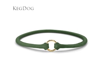 Thin Rolled Green Leather House Collar - ID Tag Dog Collar