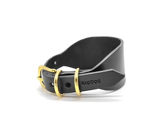 Handmade Black Leather Hound Collar – Wide 2 Inch Fishtail Design