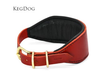 Padded Leather Hound Collar – Embossed Tooled Buckle, Sighthound Design