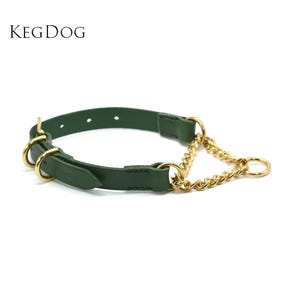Leather Martingale - Green Collar with Buckle - Medium Breeds - Fully Opening Chain Collar