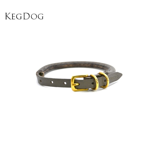 Thin Rolled Leather Collar - Small Dog & Puppy - 12mm wide - Prevents Fur Damage - Grey Leather