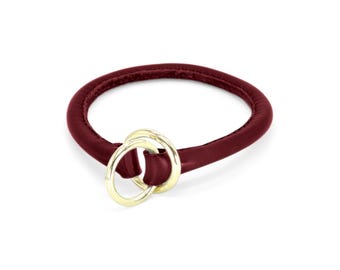 Rolled Burgundy Leather Slip Dog Collar - Custom Fit