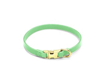 Quick Release Mint Leather Dog Collar – Thin Italian Leather, Custom Fit