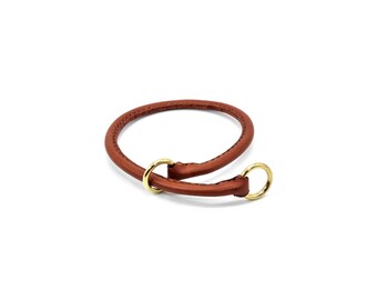 Rolled Leather Slip Dog Collar – Brown Italian Leather Training