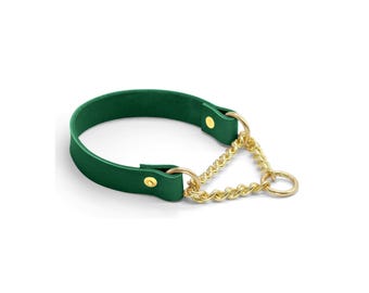 Emerald Green Leather Martingale - Non-Adjustable - Half Check Style - Slip On Dog Collar - 2cm Width
