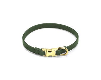 Quick Release Green Leather Dog Collar – Thin Italian Leather, Custom Fit