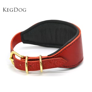 Padded Hound Collar - 14 Leather Colours available with contrasting Soft Leather Interior - Tooled Buckle Strap - Embossed Pattern