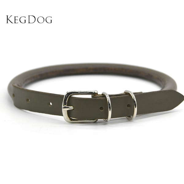Rolled Leather Dog Collar with Buckle - 2cm or 1.2cm Width - Handstitched and Custom Built - Grey Leather