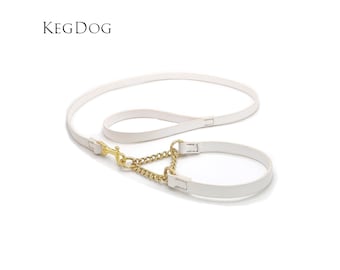 Set witte leren martingaalhalsband en riem voor bruiloft