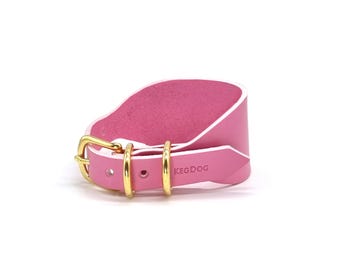 Pink Leather Hound Collar - 2 Widths - 14 Available Colours