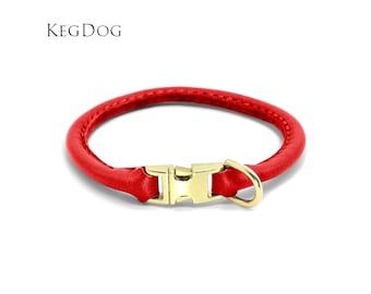 Red Rolled Leather Quick-Release Dog Collar