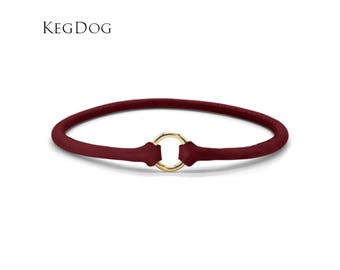 Thin Rolled Leather House Collar - Burgundy Red - ID Tag Dog Collar