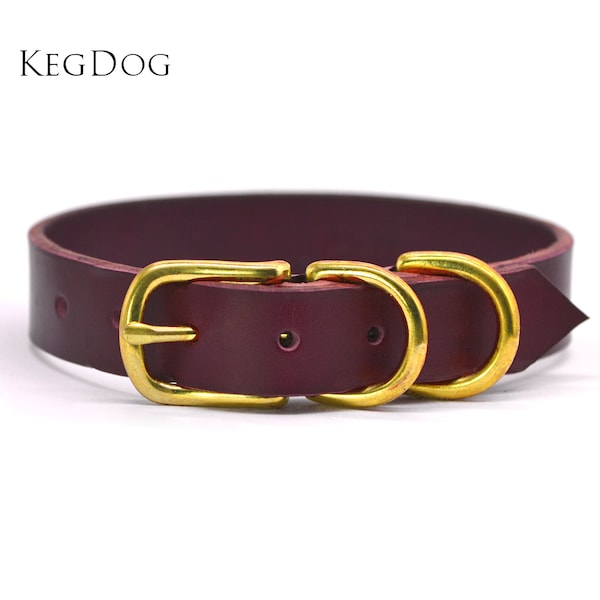 Burgundy Leather - Buckle Dog Collar - Made to Order - Personalisable