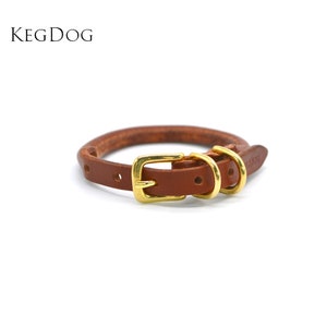 Thin Rolled Leather Collar - Small Dog & Puppy - 12mm wide - Prevents Fur Damage - Brown Leather