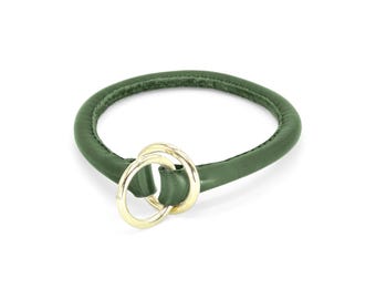 Rolled Green Leather Slip Dog Collar - Custom Fit
