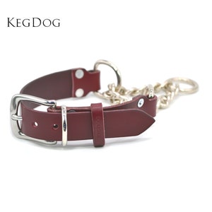 Large Breed Martingale Collar - Adjustable & Fully Opening with Buckle - Burgundy Leather Heavy Duty Dog Collar