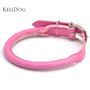 Rolled Leather Dog Collar with Buckle - 2cm or 1.2cm Width - Handstitched and Custom Built - Pink Leather
