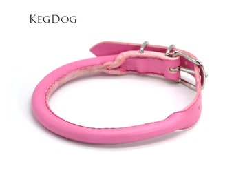 Pink Rolled Leather - Buckle Dog Collar - Thin and Standard Widths - Handstitched, Custom Built