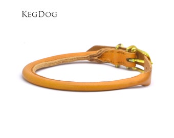 Rolled Leather Dog Collar with Buckle - 2cm or 1.2cm Width - Handstitched and Custom Built - Mustard Yellow Leather