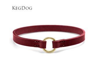 Burgundy Leather House Collar - Thin Italian Leather, Custom Fit