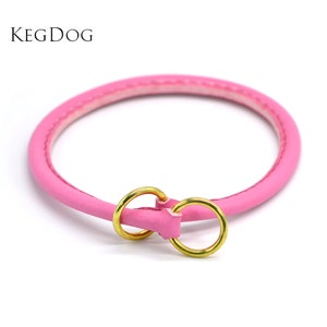 Rolled Leather Slip Collar - Training Collar - Pink Leather Gundog Collar