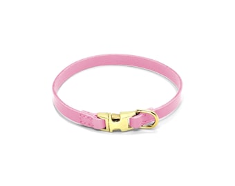 Quick Release Pink Leather Dog Collar – Thin Italian Leather, Custom Fit