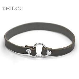 Graues Leder Haushalsband - Dünnes Hundehalsband - ID-Hundehalsband