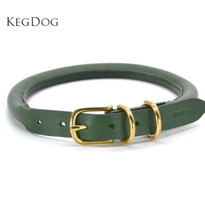 Rolled Leather Dog Collar with Buckle - 2cm or 1.2cm Width - Handstitched and Custom Built - Green Leather