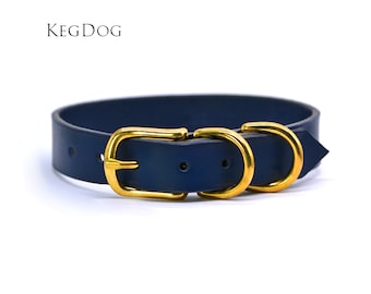 Marineblaues Leder - Schnalle Hundehalsband - Made to Order - Personalisierbar