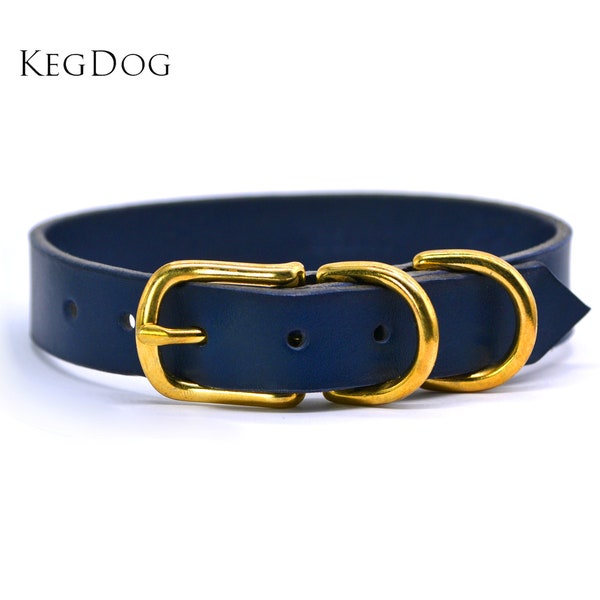 Navy Blue Leather - Buckle Dog Collar - Made to Order - Personalisable