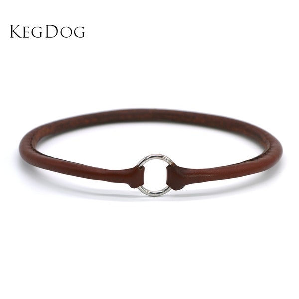 Chocolate Brown - Thin Rolled Leather House Collar - Tag Collar - ID Dog Collar