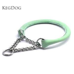 Rolled Leather Martingale Collar - Hand Stitched Dog Collar - Mint Green Leather