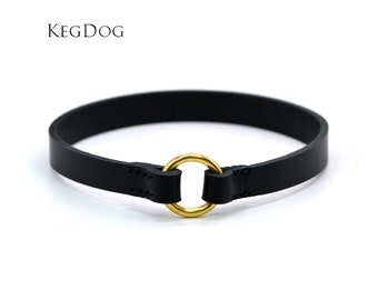 Collar de cuero cosido a mano para caseta de perro – Collar fino para placa de identificación