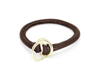 Rolled Chocolate Leather Slip Dog Collar - Custom Fit