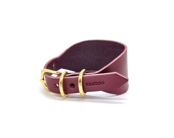 Handmade Burgundy Leather Hound Collar – Wide Fishtail Design