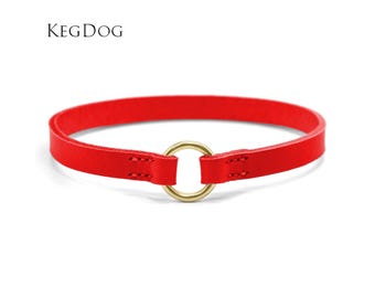 Red Leather House Collar - Thin Italian Leather, Custom Fit