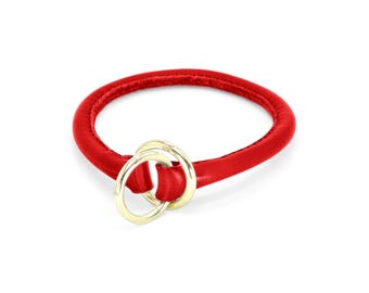 Rolled Red Leather Slip Dog Collar - Custom Fit