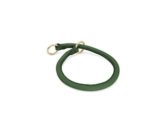 Rolled Leather Slip Dog Collar – Green Italian Leather Training