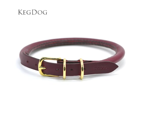 Burgundy Rolled Leather - Buckle Dog Collar - Thin and Standard Widths - Handstitched, Custom Built