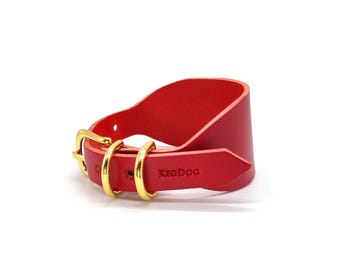 Red Leather Hound Collar - 2 Widths - 14 Available Colours