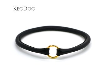 Thin Rolled Black Leather House Collar - Tag Collar - ID Dog Collar